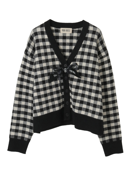 ギンガムチェックニットカーディガン