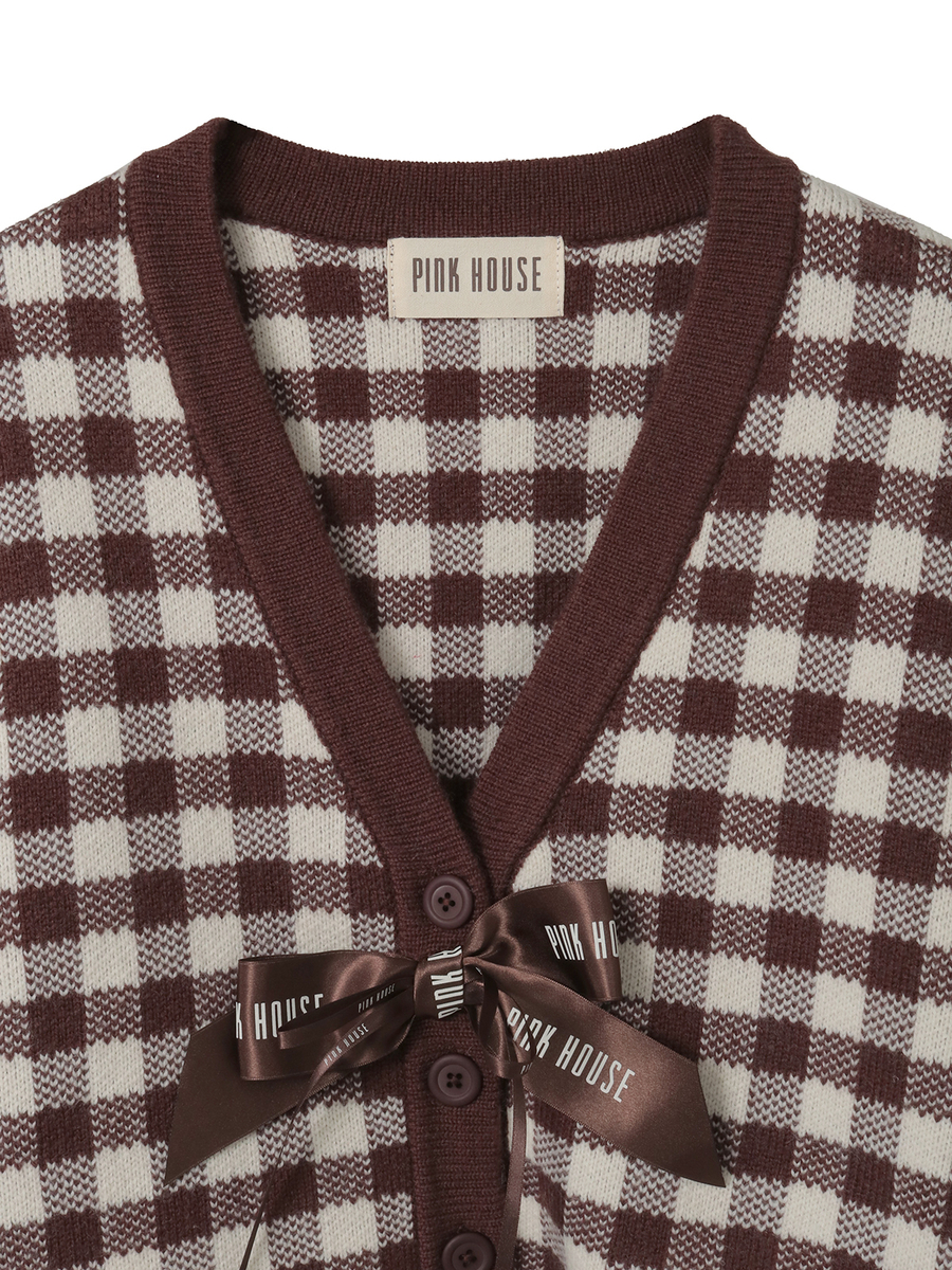 ギンガムチェックニットカーディガン 詳細画像 グリーン 3