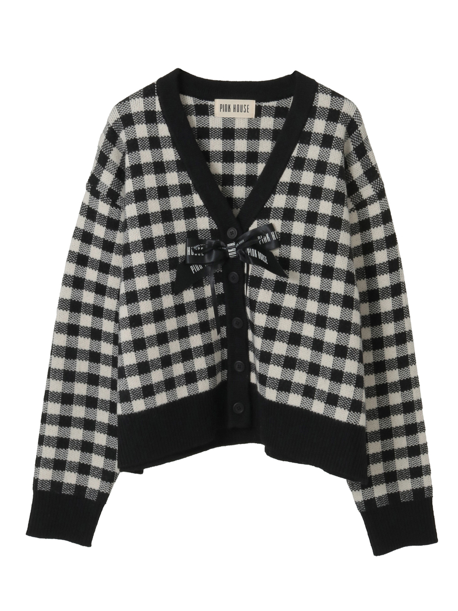 ギンガムチェックニットカーディガン 詳細画像 ブラック 1