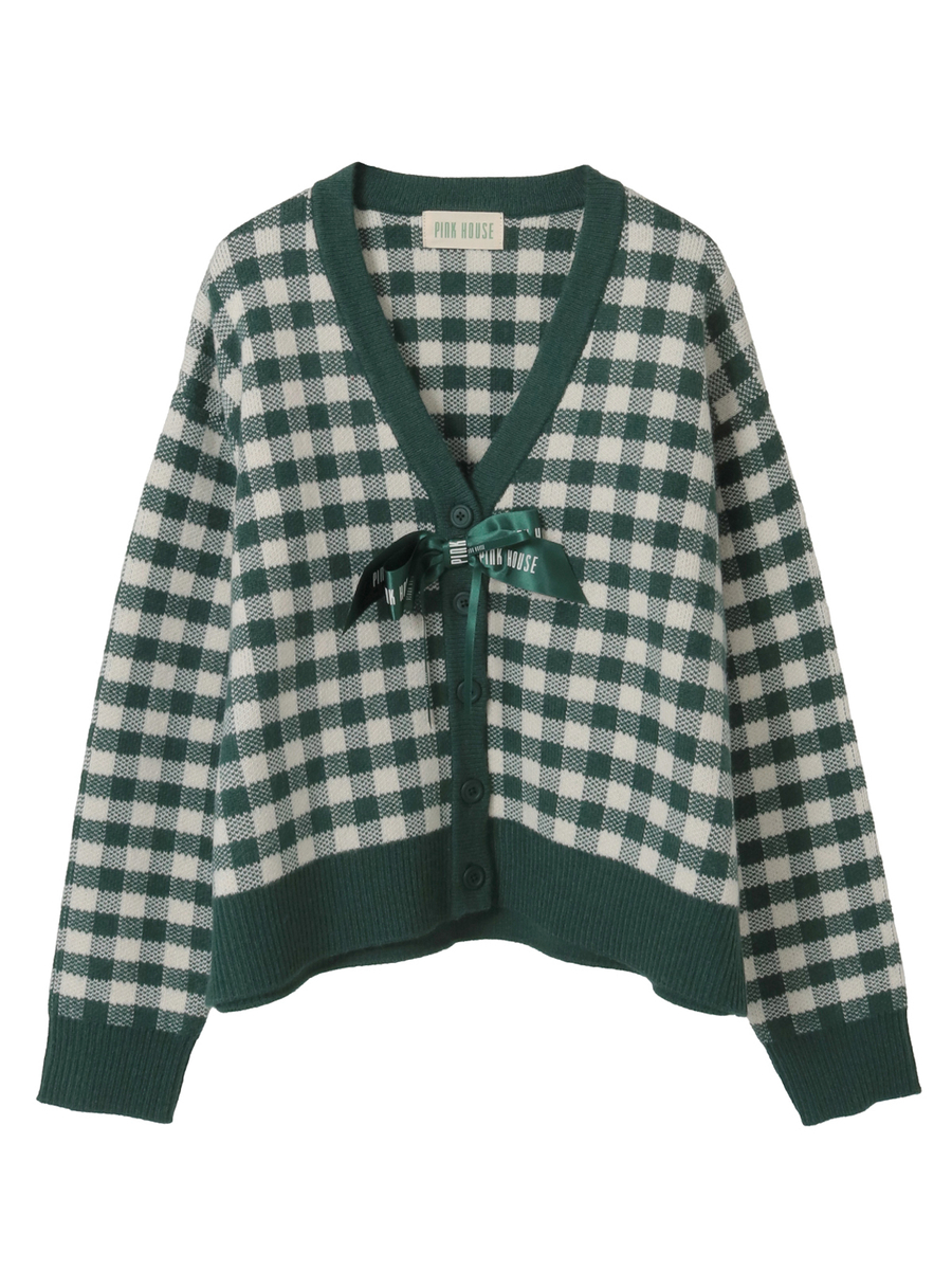 ギンガムチェックニットカーディガン 詳細画像 グリーン 1