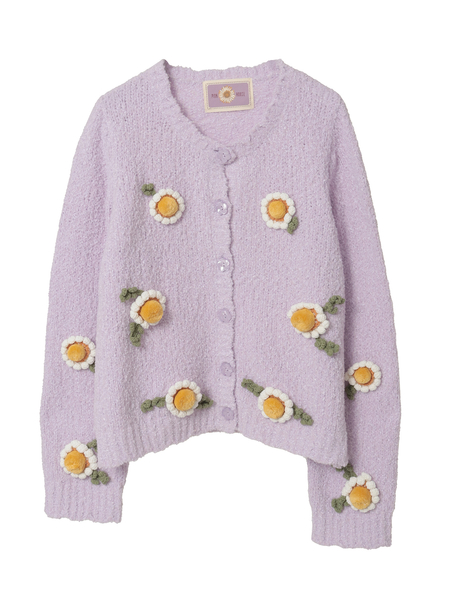 マーガレットモチーフ使いニットカーディガン