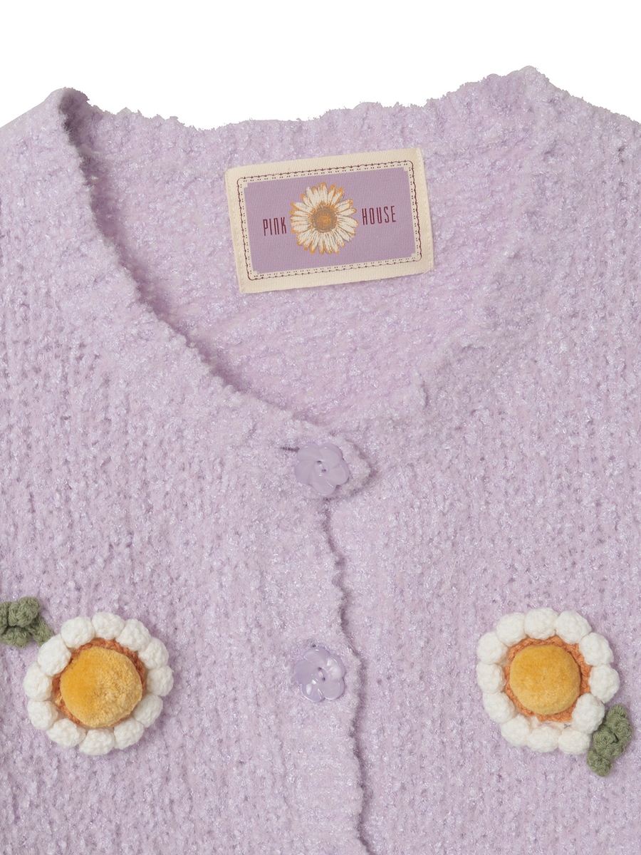 マーガレットモチーフ使いニットカーディガン 詳細画像 クロ 3