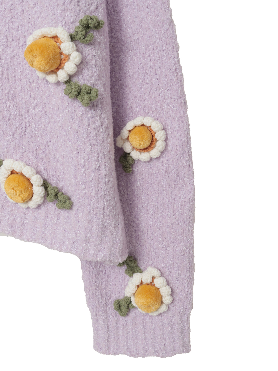 マーガレットモチーフ使いニットカーディガン 詳細画像 クロ 4