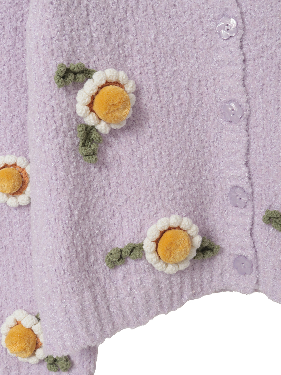 マーガレットモチーフ使いニットカーディガン 詳細画像 クロ 5