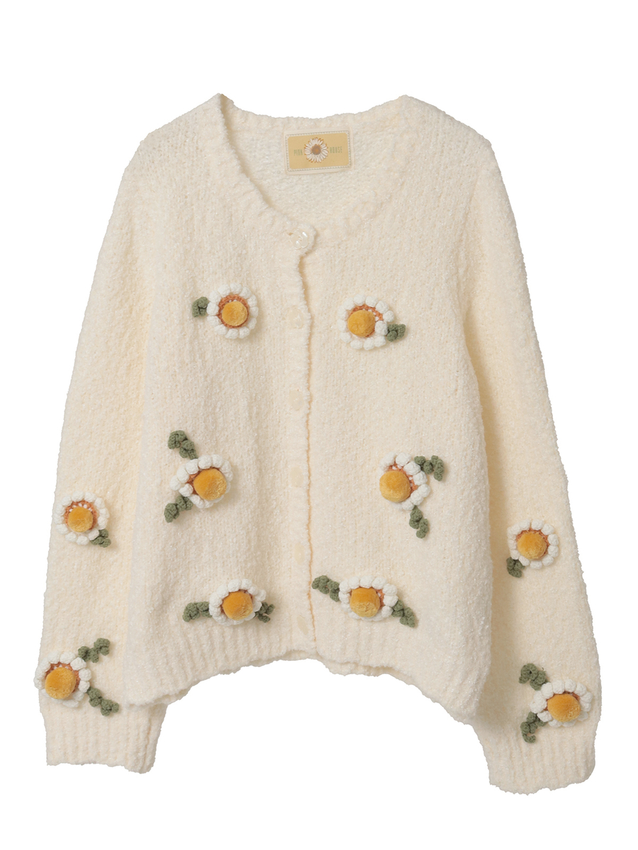 マーガレットモチーフ使いニットカーディガン 詳細画像 キナリ 1