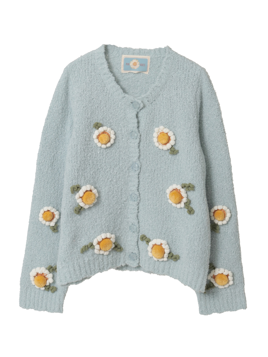 マーガレットモチーフ使いニットカーディガン 詳細画像 サックス 1