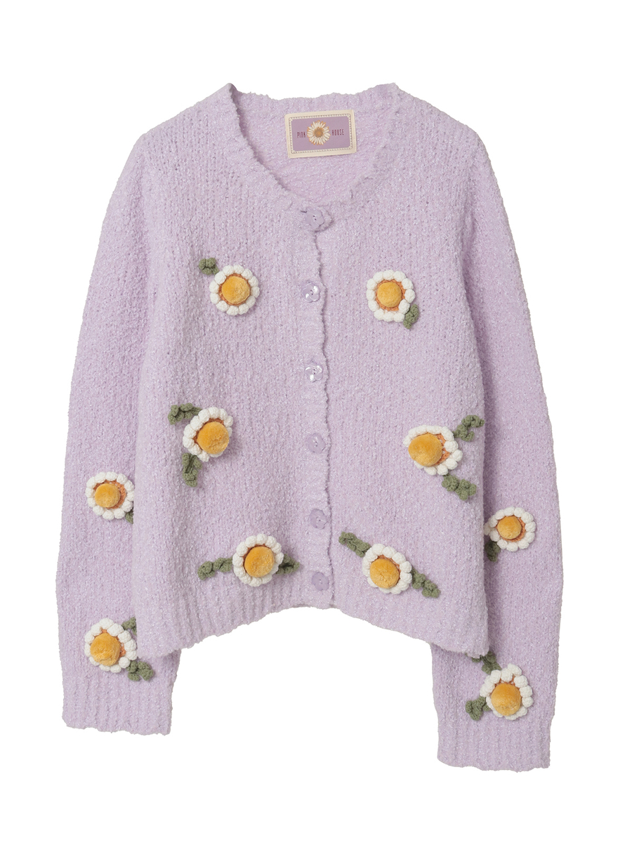 マーガレットモチーフ使いニットカーディガン 詳細画像 パープル 1