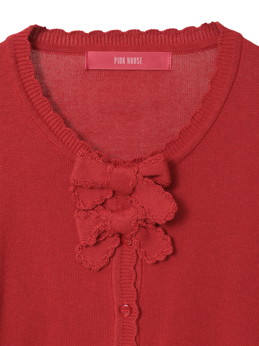 リボンモチーフ使いニットカーディガン 詳細画像 チョコレート 8