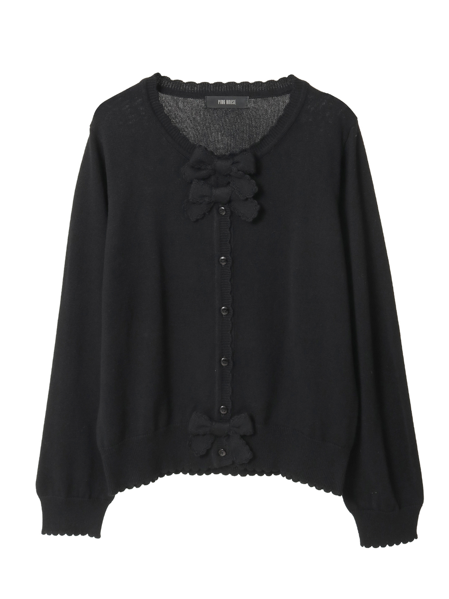 リボンモチーフ使いニットカーディガン 詳細画像 クロ 1