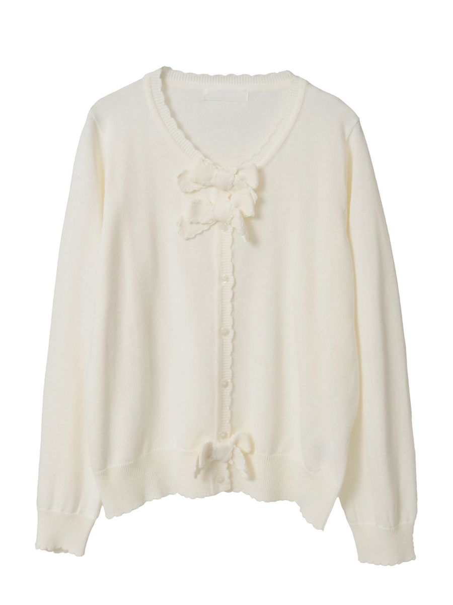 リボンモチーフ使いニットカーディガン 詳細画像 キナリ 1