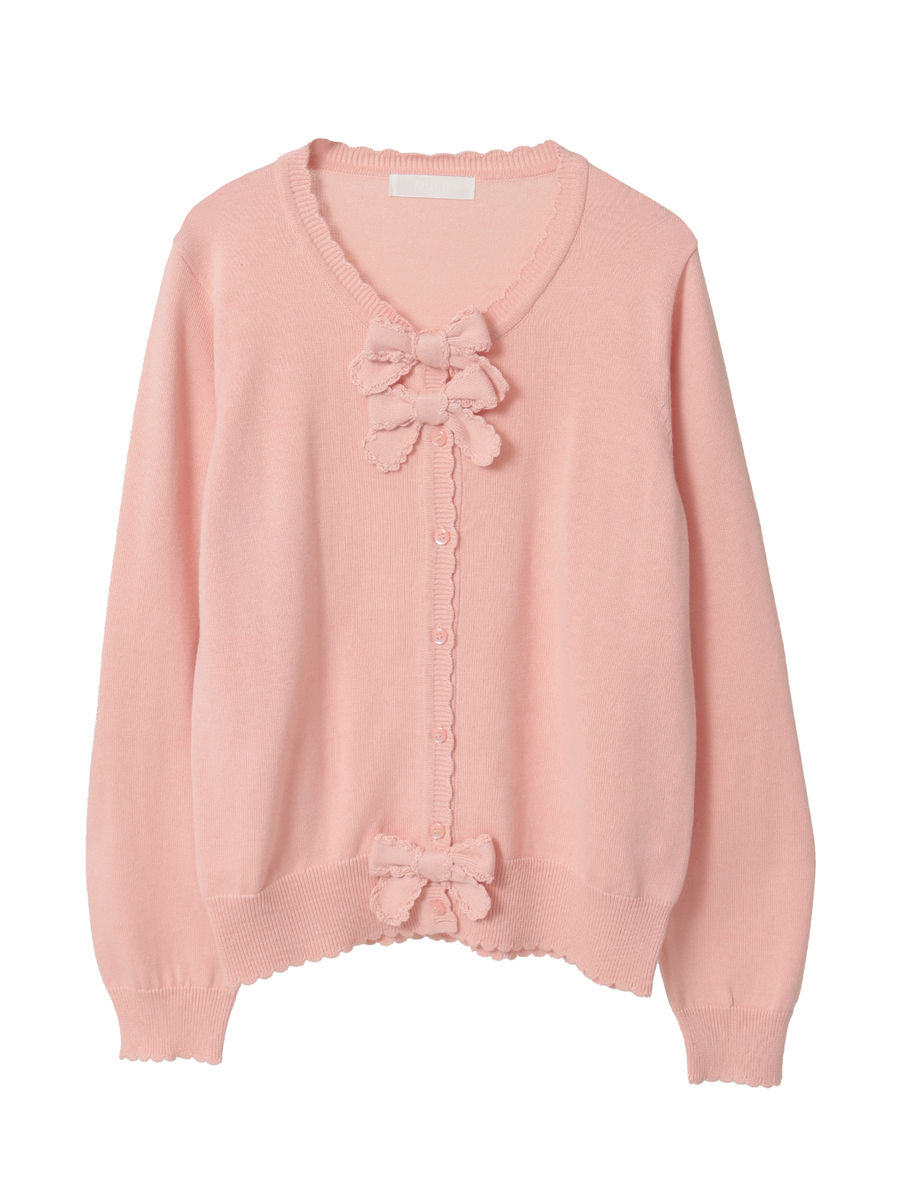 リボンモチーフ使いニットカーディガン 詳細画像 ピンク 1
