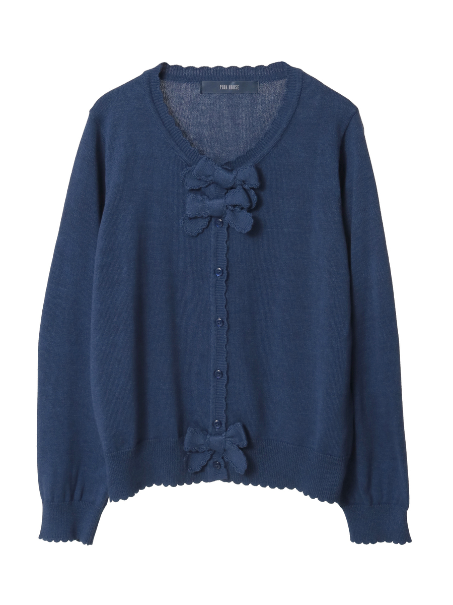 リボンモチーフ使いニットカーディガン 詳細画像 ネイビー 1