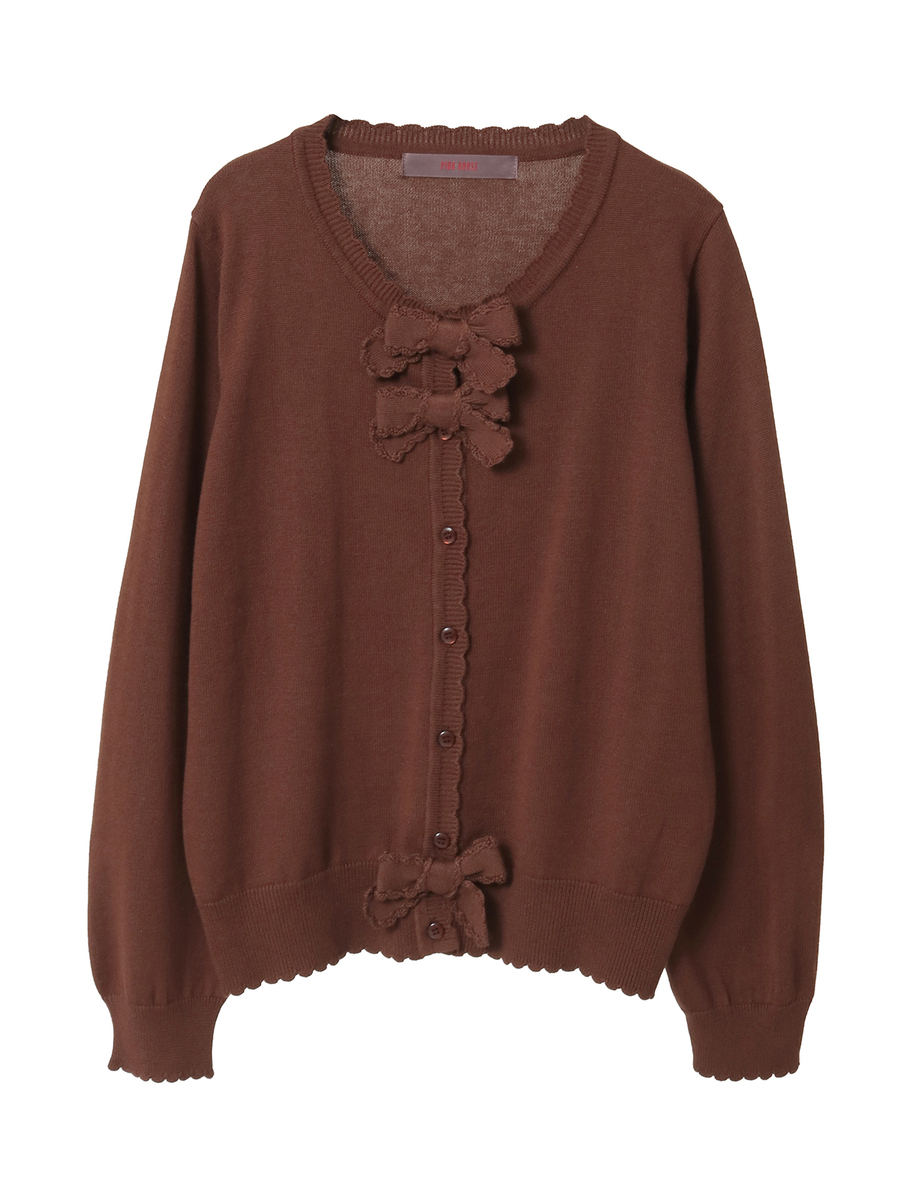 リボンモチーフ使いニットカーディガン 詳細画像 チョコレート 1