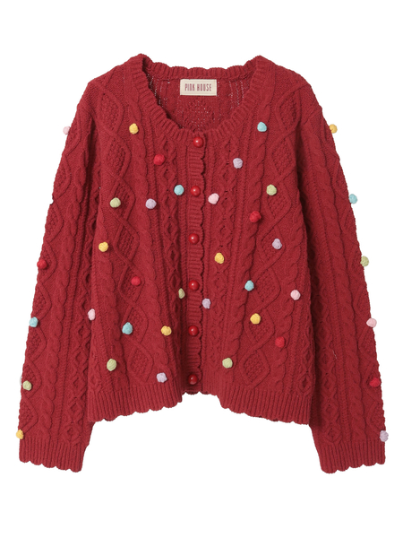 ☆PINK HOUSEウールニットカーディガンヴィンテージ　幾何学模様　ピンク系 PINK HOUSE（ピンクハウス） 美品 PINK HOUSE 90's シュナウザー