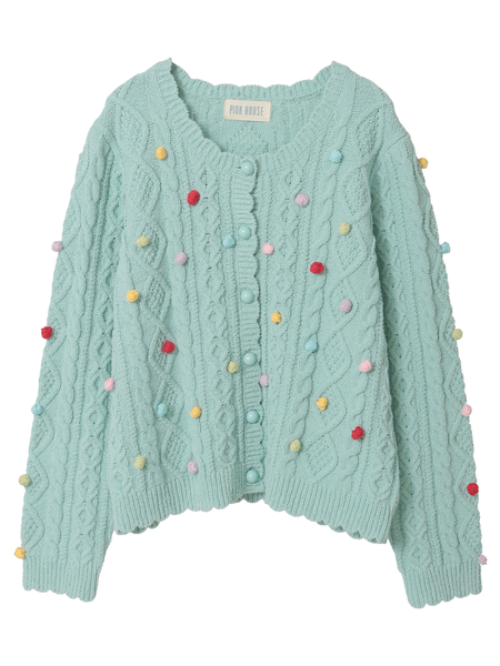 カラフルポップル付きニットカーディガン