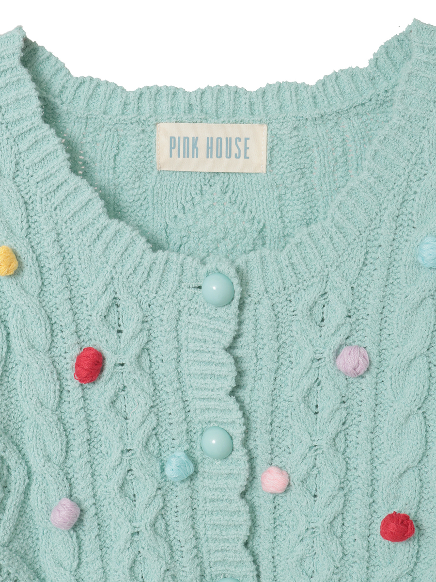 カラフルポップル付きニットカーディガン 詳細画像 ソライロ 3