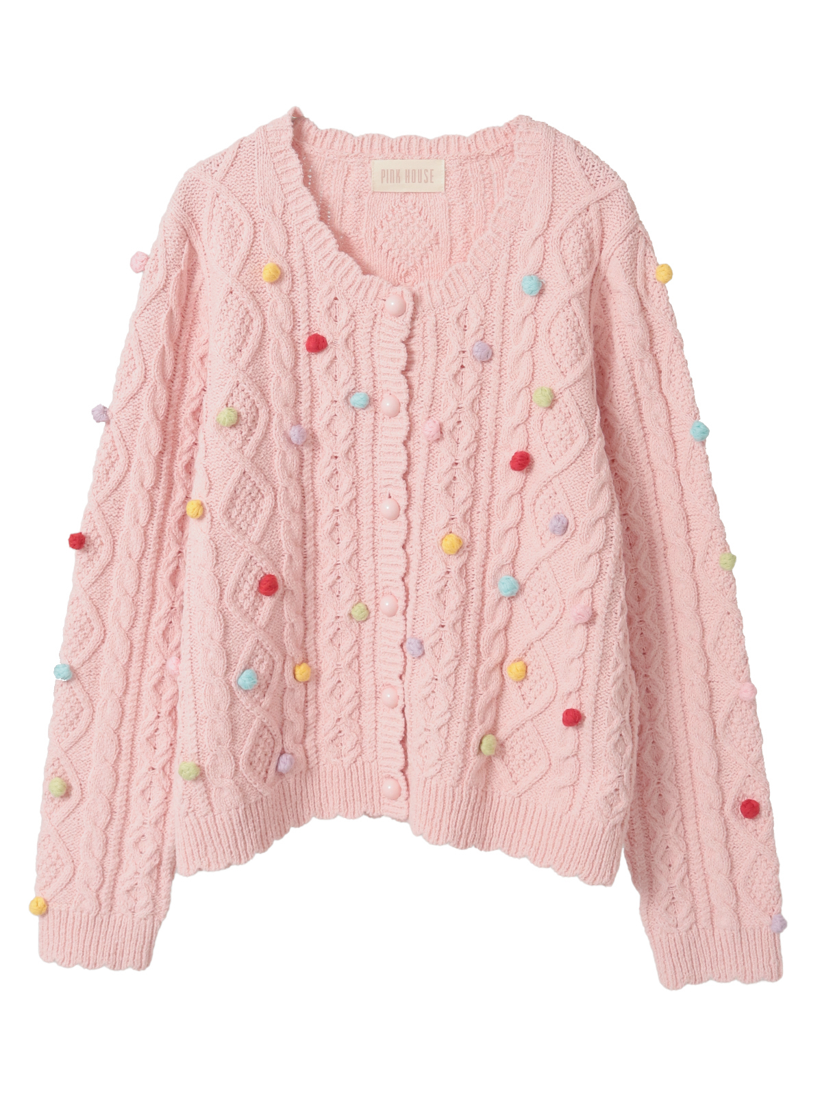 新品タグ付き✨ PINK HOUSE ピンクハウス ケーブル編み カーディガン カラフルポップル付きニットカーディガン｜ピンクハウスオフィシャル