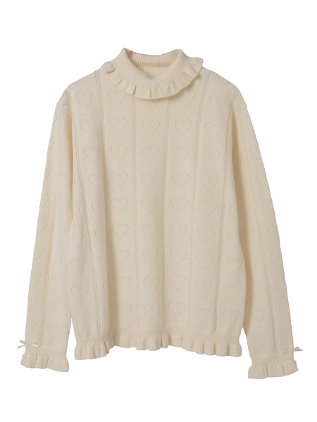 ハート透かし柄タートルニット