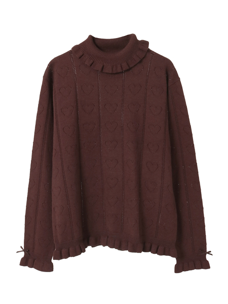 ハート透かし柄タートルニット