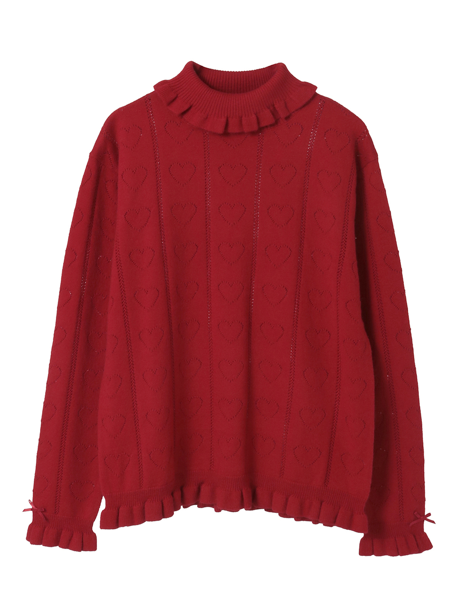 ハート透かし柄タートルニット 詳細画像 アイボリー 1