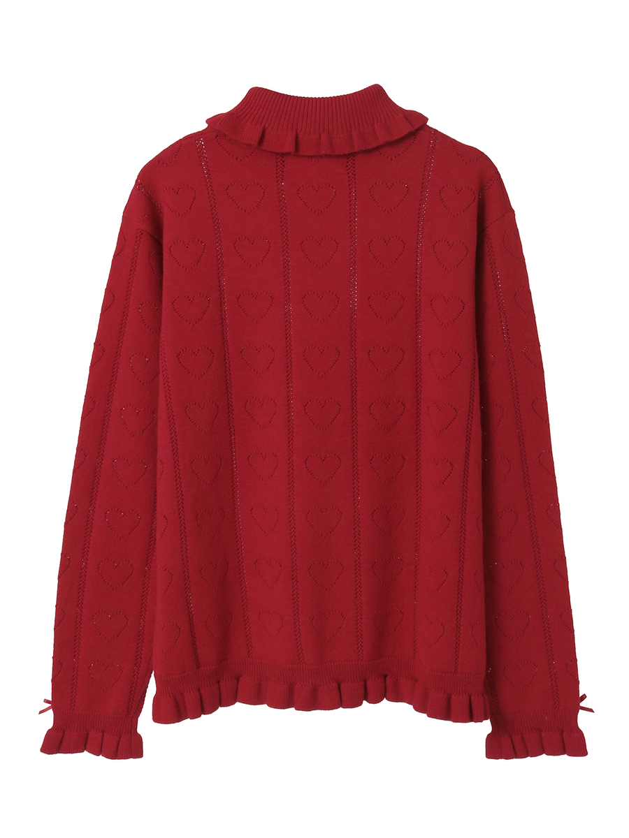 ハート透かし柄タートルニット 詳細画像 アイボリー 2