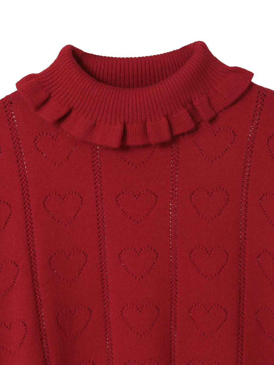 ハート透かし柄タートルニット 詳細画像 アイボリー 3