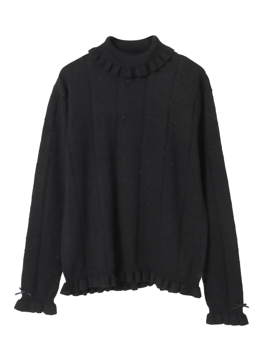 ハート透かし柄タートルニット 詳細画像 ブラック 1