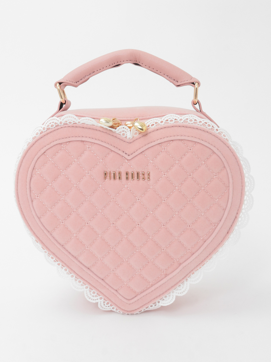 ハート型ベロアバッグ 詳細画像 ピンク 1