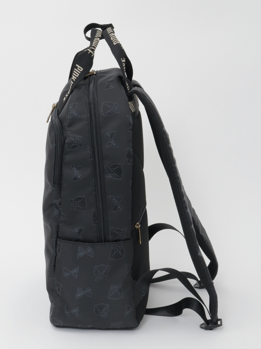 顔くま＆リボン柄ポリエステルジャガードリュックサック 詳細画像 ベージュ 2