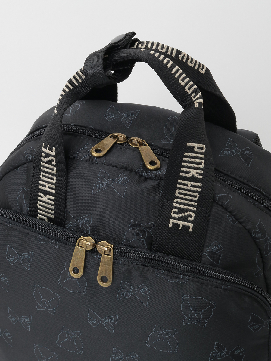 顔くま＆リボン柄ポリエステルジャガードリュックサック 詳細画像 ベージュ 7