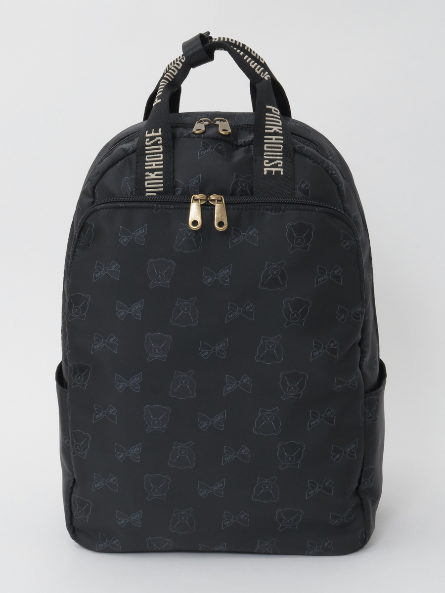 顔くま＆リボン柄ポリエステルジャガードリュックサック 詳細画像 クロ 1