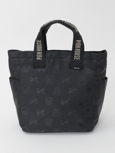 顔くま＆リボン柄ポリエステルジャガードバッグ