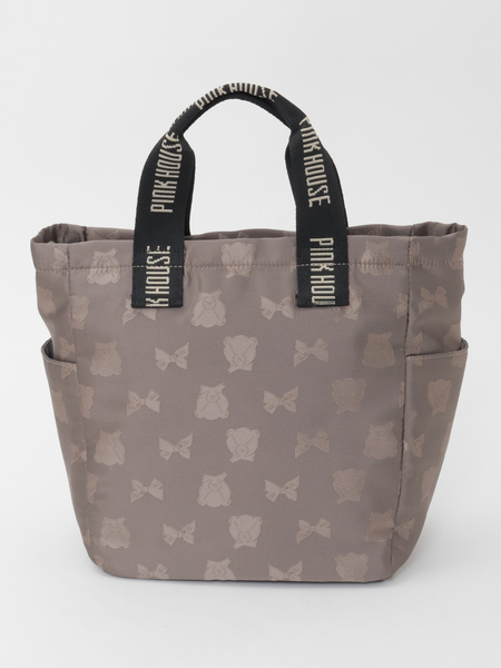 顔くま＆リボン柄ポリエステルジャガードバッグ