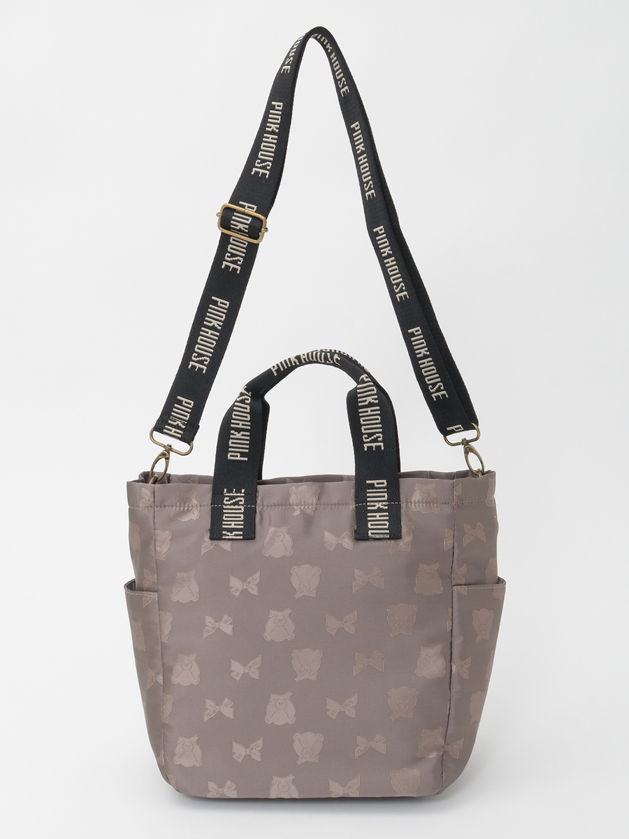 顔くま＆リボン柄ポリエステルジャガードバッグ 詳細画像 クロ 10