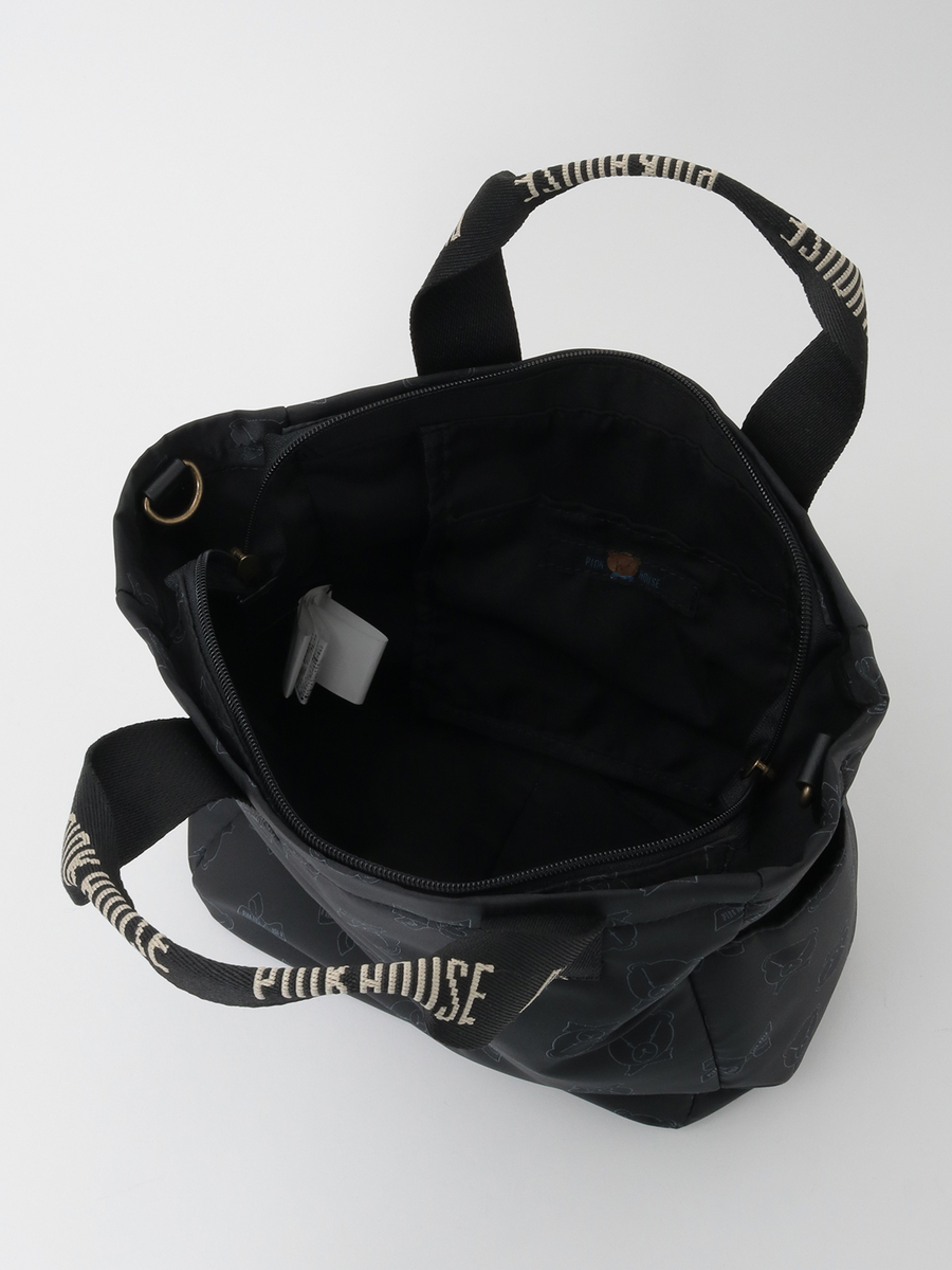 顔くま＆リボン柄ポリエステルジャガードバッグ 詳細画像 クロ 12