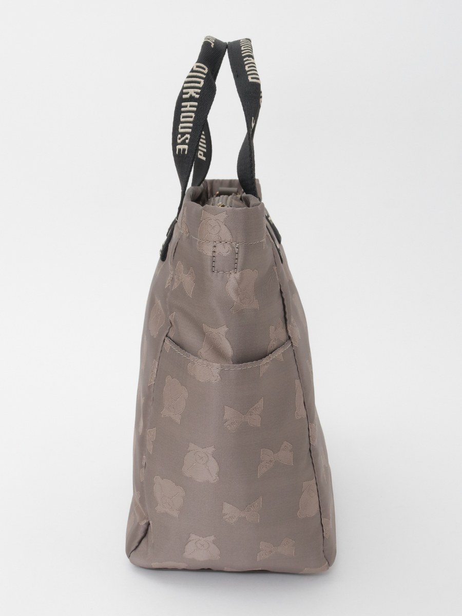 顔くま＆リボン柄ポリエステルジャガードバッグ 詳細画像 クロ 2