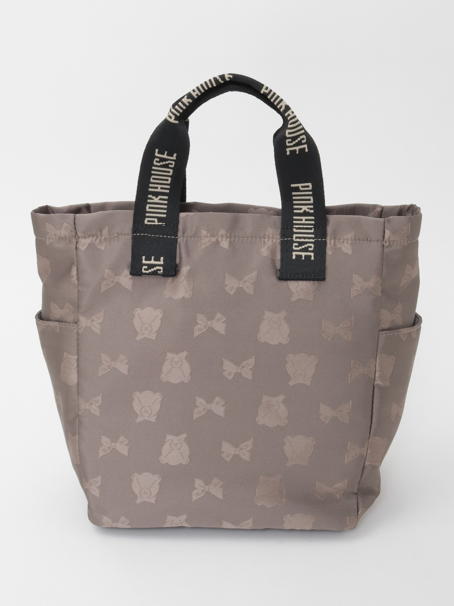 顔くま＆リボン柄ポリエステルジャガードバッグ 詳細画像 クロ 3