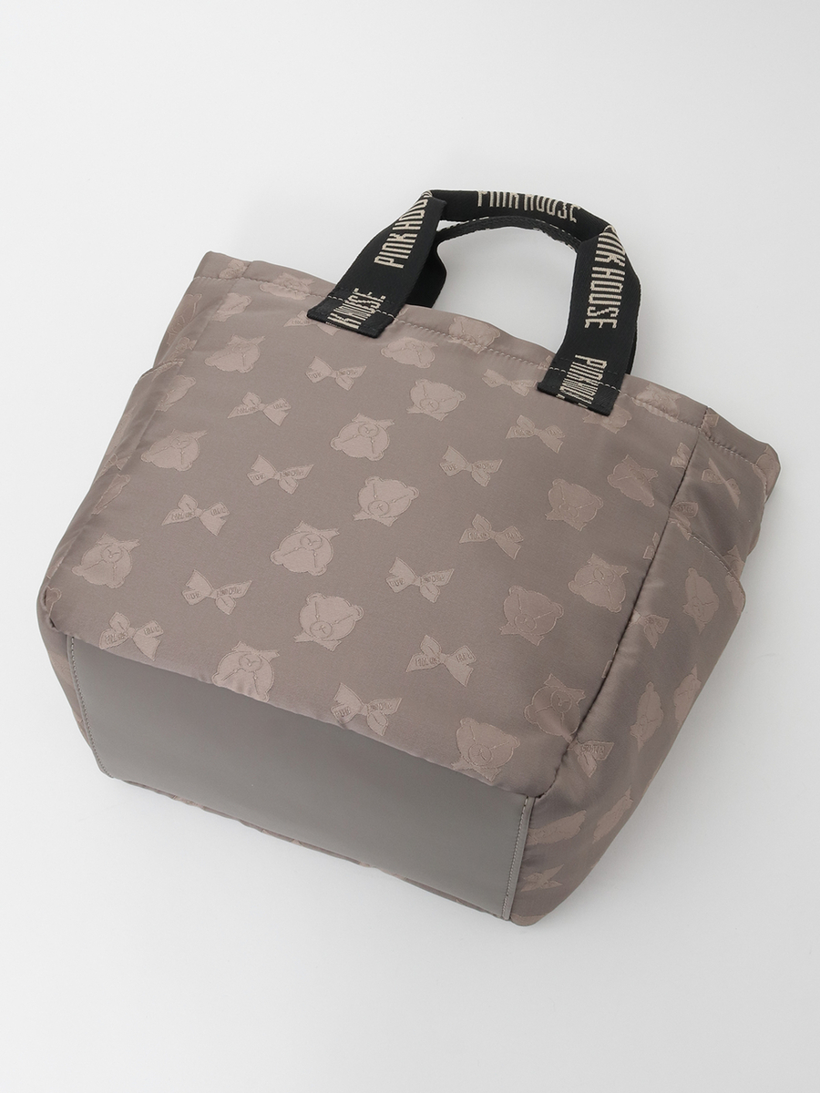 顔くま＆リボン柄ポリエステルジャガードバッグ 詳細画像 クロ 4