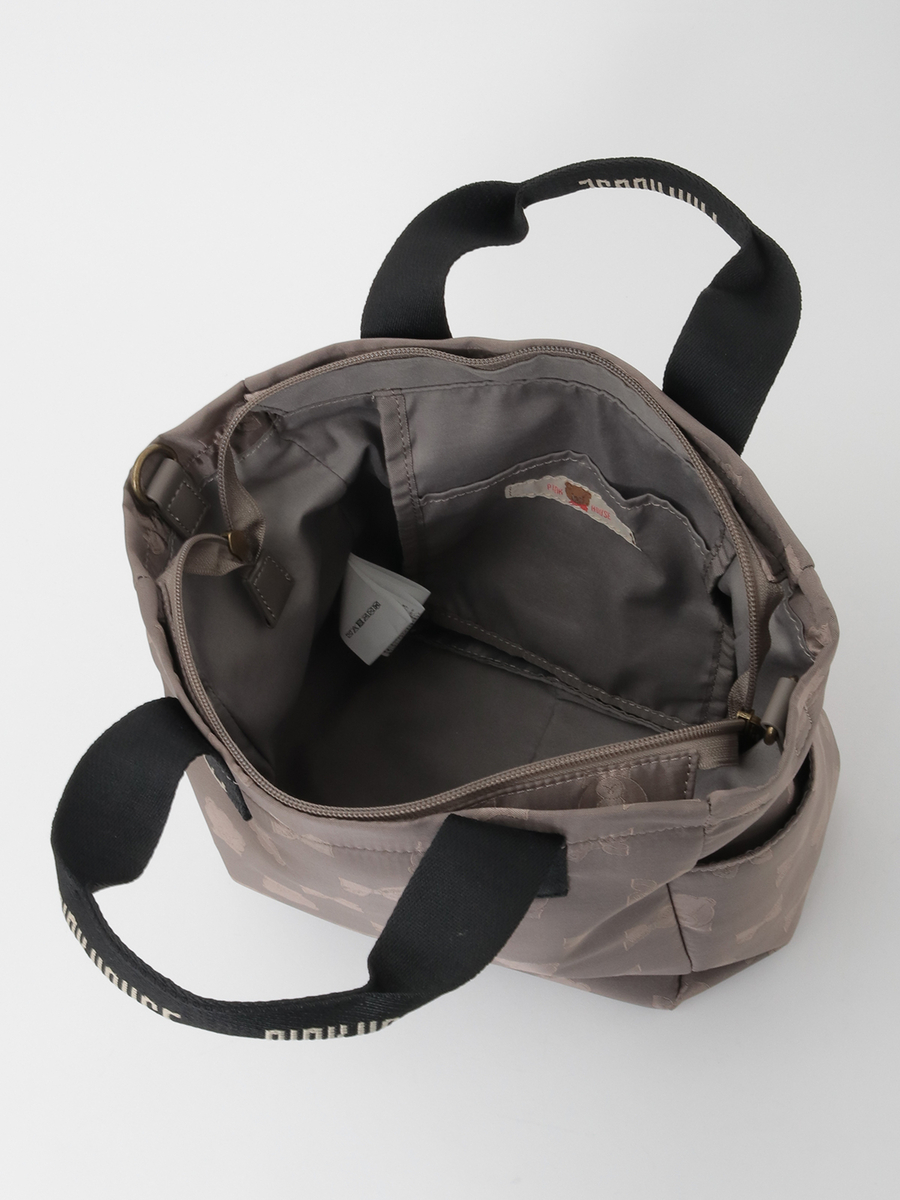 顔くま＆リボン柄ポリエステルジャガードバッグ 詳細画像 クロ 9