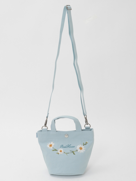 マーガレットブーケ刺繍ミニトートポシェット