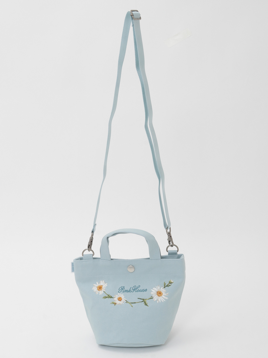 マーガレットブーケ刺繍ミニトートポシェット 詳細画像 サックス 1