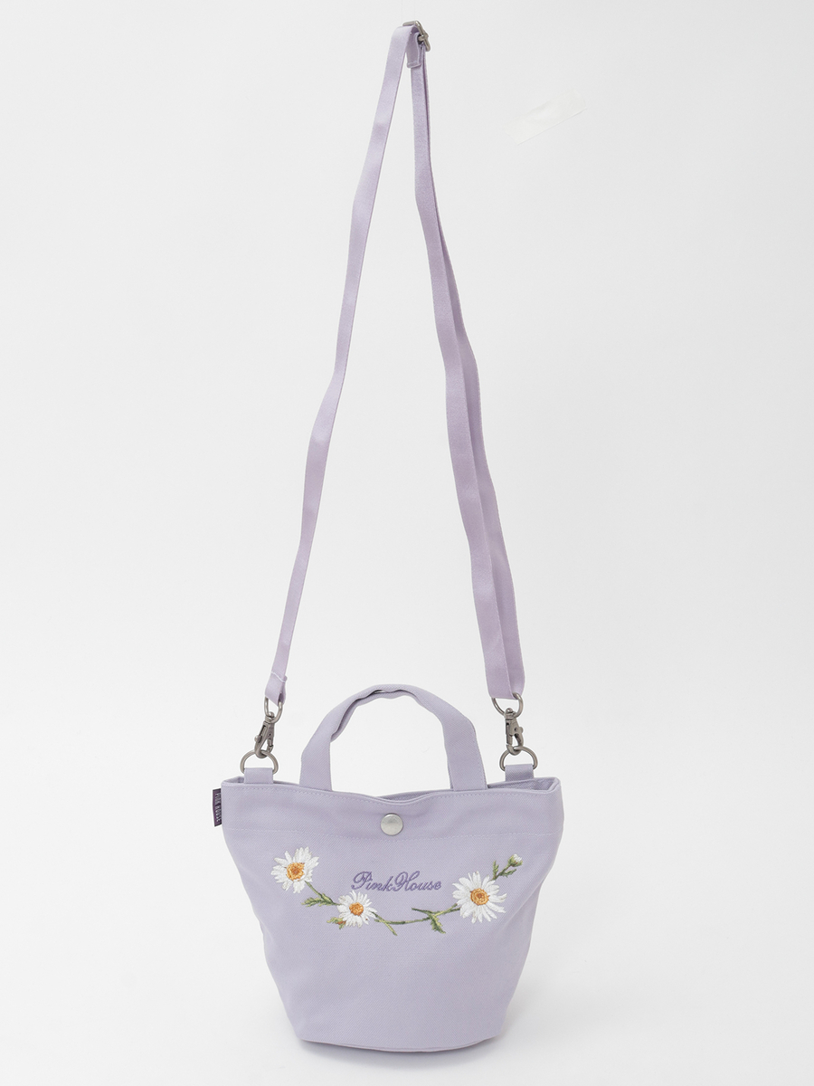 マーガレットブーケ刺繍ミニトートポシェット 詳細画像 ラベンダー 1