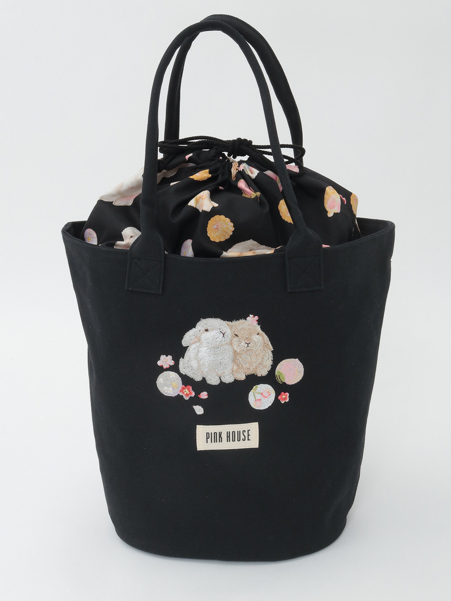 幸見うさぎ刺繍バッグ 詳細画像 クロ 1