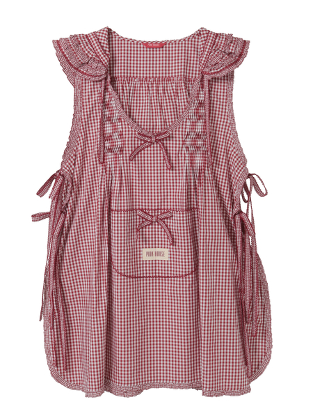 ギンガムチェックフード付きタブリエ