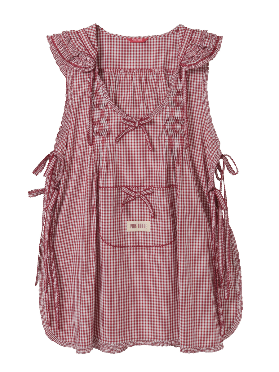 ギンガムチェックフード付きタブリエ 詳細画像 アカ 1