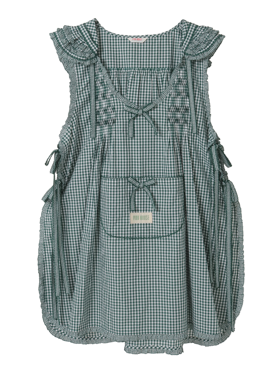 ギンガムチェックフード付きタブリエ 詳細画像 グリーン 1