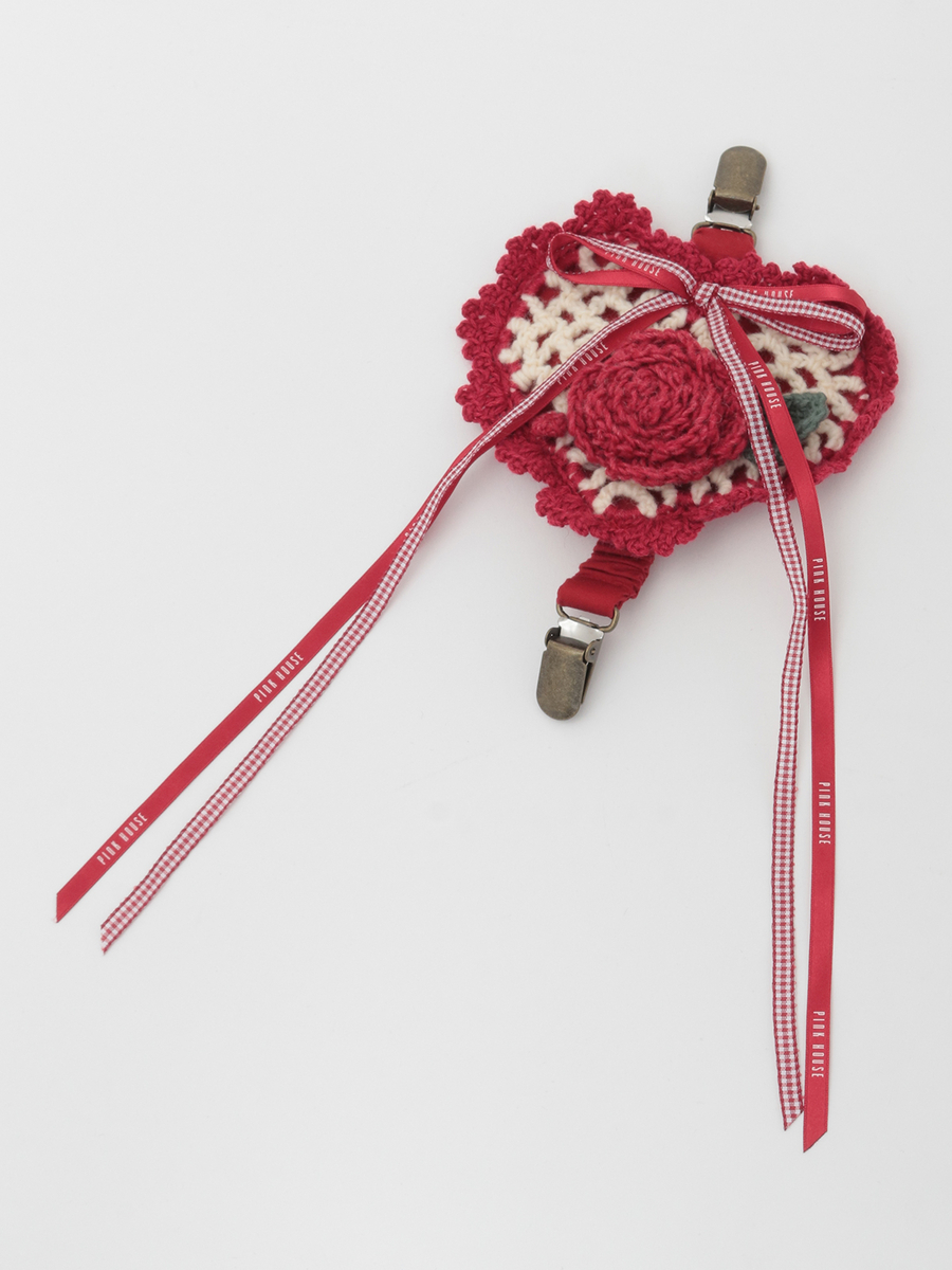 モチーフ付きハートモチーフニットクリップ 詳細画像 グリーン 1