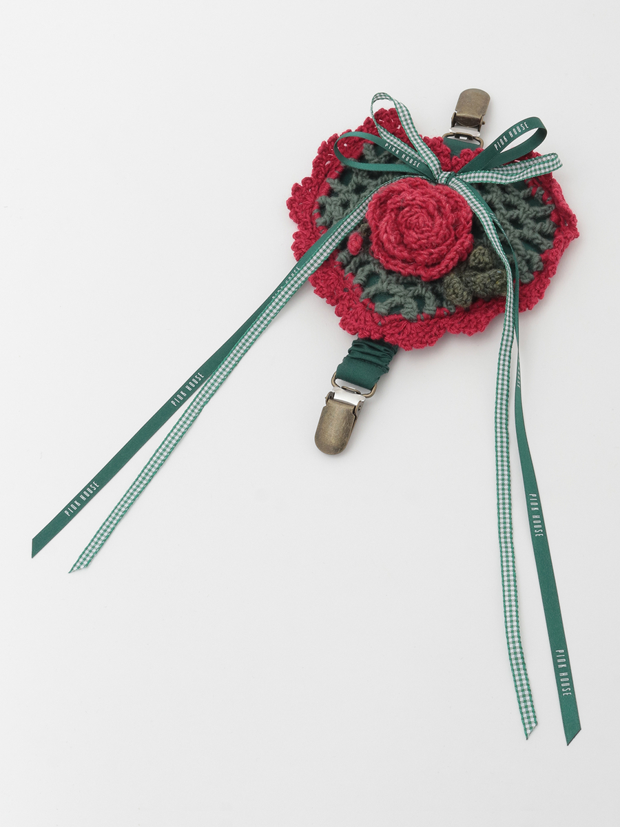 モチーフ付きハートモチーフニットクリップ 詳細画像 グリーン 1