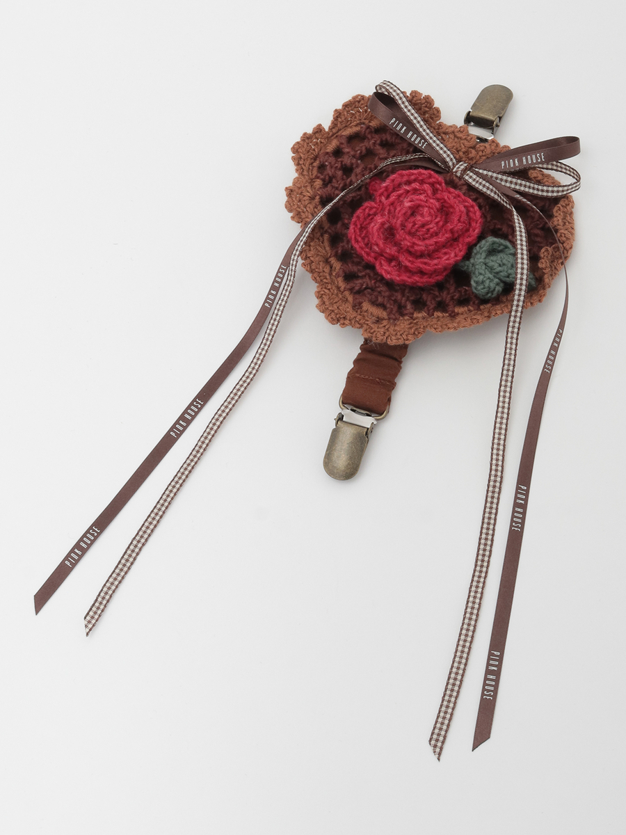 モチーフ付きハートモチーフニットクリップ 詳細画像 チョコレート 1