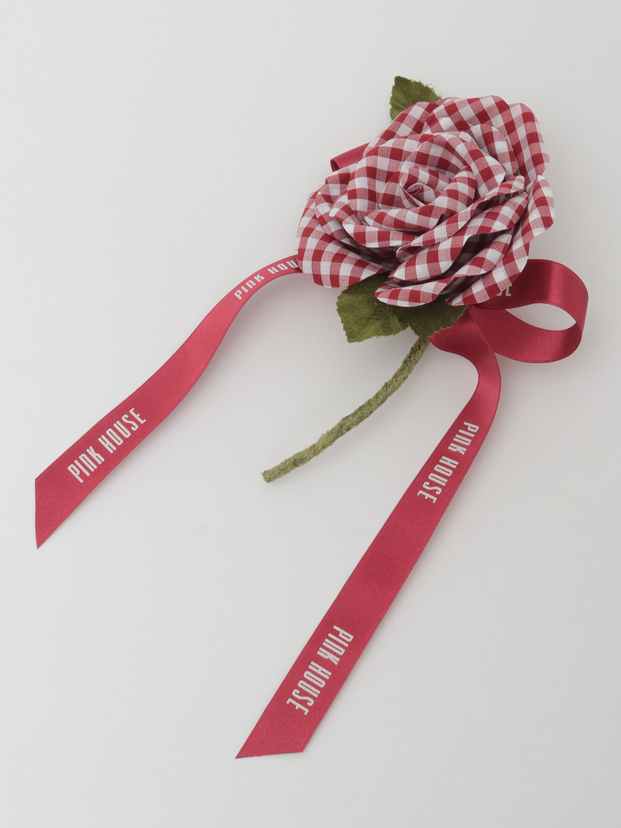 ギンガムチェックローズコサージュ 詳細画像 ブラック 1